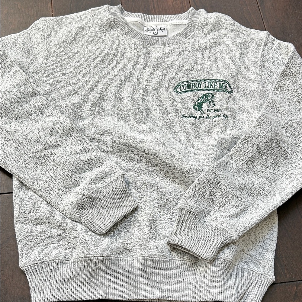 Taylor Swift. Heather Gray Embroidered Crewneck Sweater